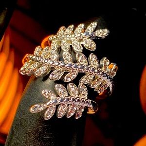 Silver-Tone Crystal Leaf Wrap Ring
